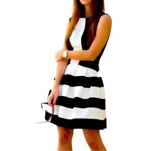 Eva Franco Anthropologie Mini Dress Tiered Skirt Black Cream Women’s Size 0